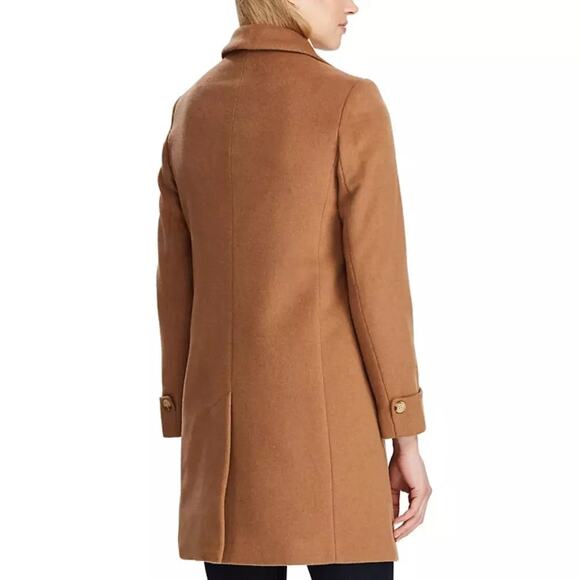 Lauren Ralph Lauren Wool Blend Three-Button Reefer Coat In Camel Size 12 NWT - Picture 2 of 12